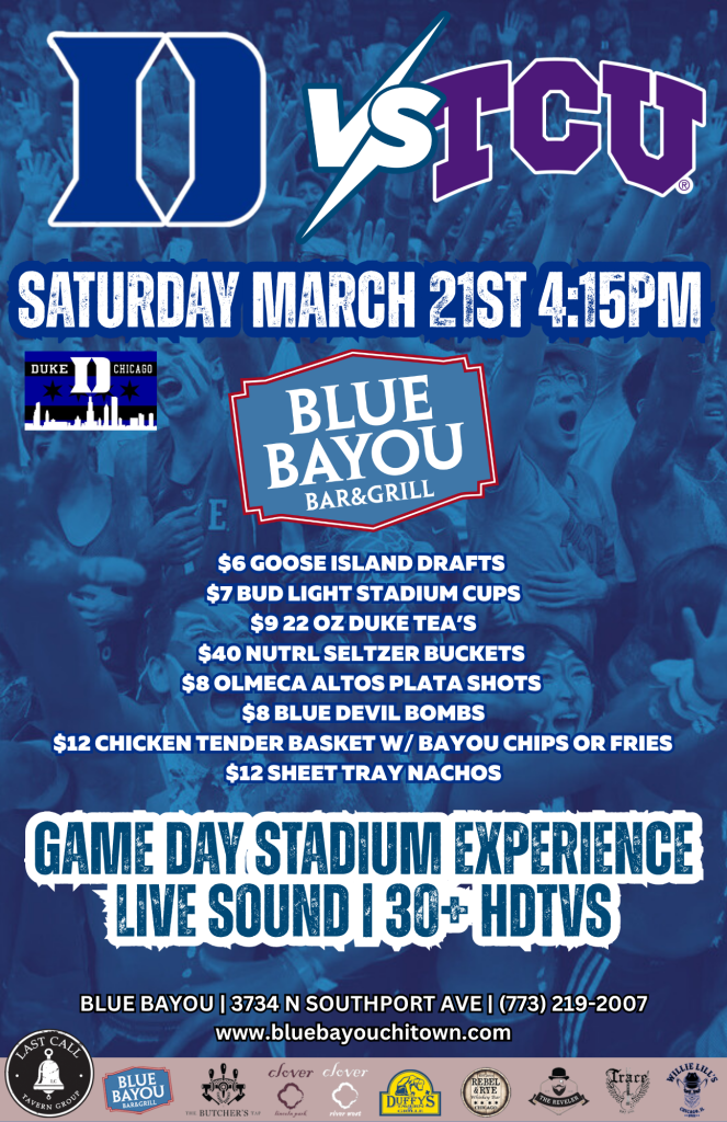 Duke vs TCU Watch Party at Blue Bayou Bar & Grill – Saturday, March 21st at 4:15PM