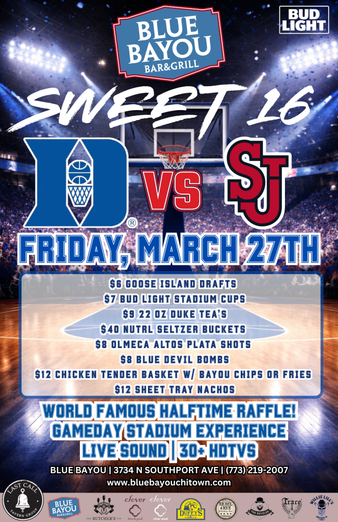 Duke vs. St. John’s Sweet 16 Watch Party at Blue Bayou on Friday, March 27th