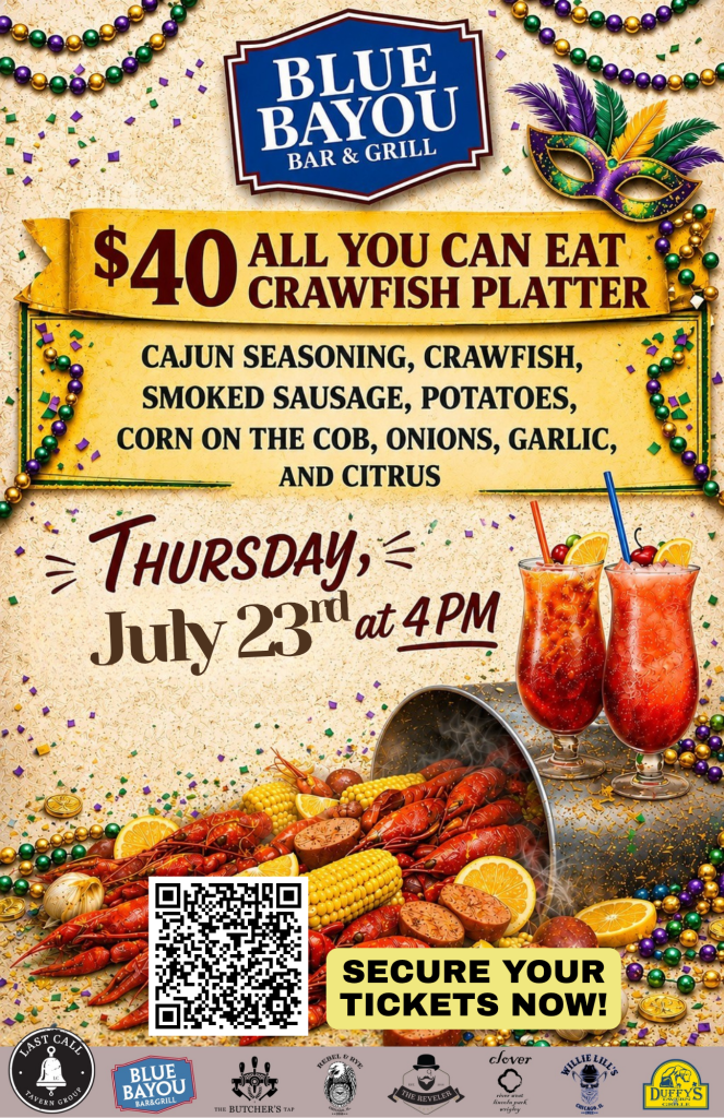 All You Can Eat Crawfish Platter  – Thursday, July 23